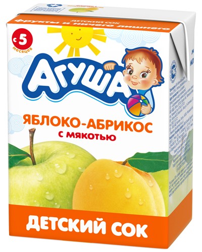 Сок Агуша яблоко абрикос с мякотью с 5 месяцев 200мл (4607096002947)