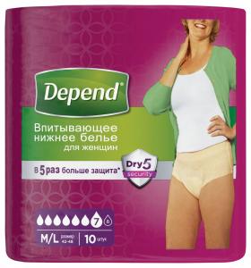 Depend Подгузники-трусы для женщин M/L 10 шт (69-102 см)5029053560724 в интернет-магазине babypremium.com.ua