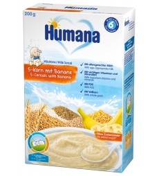 Humana Хумана Каша молочная 5 злаков с бананом, 200 г, с 6 мес 4031244775542 в интернет-магазине babypremium.com.ua