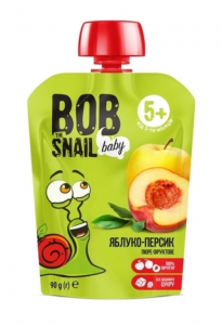 Bob Snail Пюре фруктове Яблуко-Персик, 90 р. (пауч) (4820219343035) в інтернет-магазині babypremium.com.ua