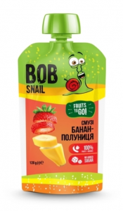 Bob Snail Пюре фруктове Смузі Банан-Полуниця, пастеризоване, 120 г (пауч) (4820219343387) в інтернет-магазині babypremium.com.ua