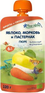 Fleur Alpine Organic Пюре Яблуко-морква-пастернак з 6 місяців 120 г (5024688001079) в інтернет-магазині babypremium.com.ua