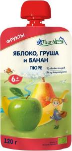 Fleur Alpine Organic Пюре Яблуко-груша-банан з 6 місяців 120 г (5024688001086) в інтернет-магазині babypremium.com.ua