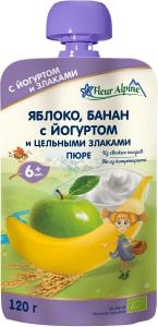 Fleur Alpine Фруктовое органическое пюре Яблоко - Банан с Йогуртом 120 г (5024688001154) в интернет-магазине babypremium.com.ua