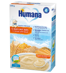 Humana Хумана Каша молочна 5 злаків з печивом, 250г, з 6міс 4031244775559 в інтернет-магазині babypremium.com.ua