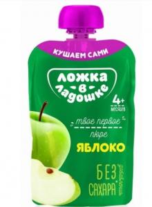 Ложка в ладошке Пюре Яблоко без сахара, 90г (пауч) 4812021000640 в интернет-магазине babypremium.com.ua
