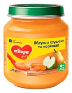 Milupa Фруктовое пюре Яблоко, морковь, груша для детей от 6 мес. 125 г (5900852051418) в интернет-магазине babypremium.com.ua