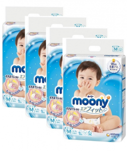 4 упаковки Подгузники японские MOONY 6-11кг 62шт (M) 4903111211050 / 4903111244621 (для внутр. рынка Японии) в интернет-магазине babypremium.com.ua