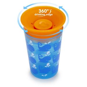 Munchkin Чашка-непроливайка Miracle 360° Deco Sippy (голубая с оранжевой крышкой), 266 мл 012295.03 (2900990721061) в интернет-магазине babypremium.com.ua
