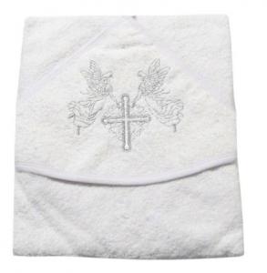 Полотенце для крещения Pedaliza 76*76 с капюшоном 100*100 Белое, с крестиком, серебряная вышивка 8697691564472 в интернет-магазине babypremium.com.ua