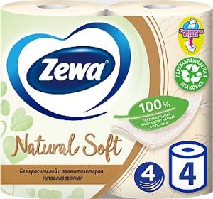 Zewa Туалетная бумага Natural Soft 4 слоя, 4 рулона (7322541270043) в интернет-магазине babypremium.com.ua